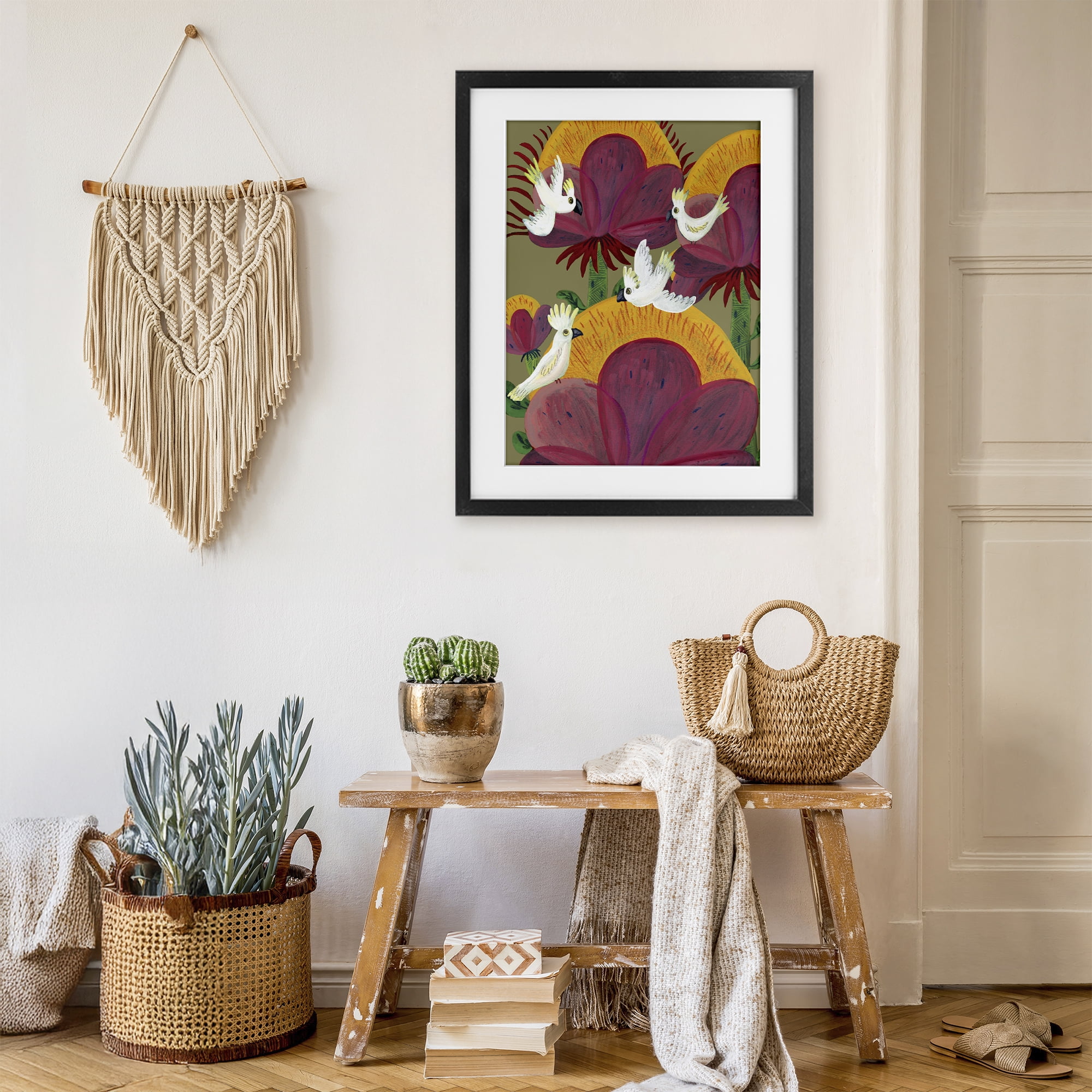 Stupell Industries Tropical Cockatoos & Plants Black Framed Print Under Glass, design by Kay Widdowson