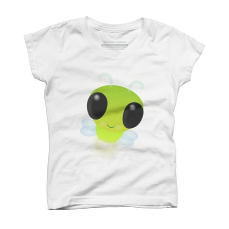 

Cute green glow bug firefly cartoon illustration Girls White Graphic Tee - Design By Humans XS