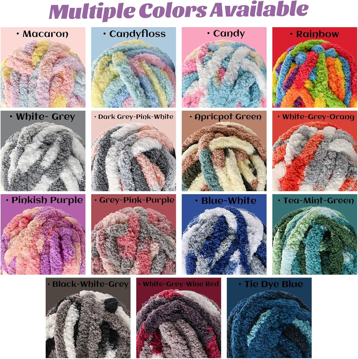 10  Fluffy Chunky Chenille Yarn for Crocheting,  Chunky Blanket Yarn for Hand Knitting, 240yds/70.5oz  Bulky Variegated  Blanket Yarn(Grey--Purple)
