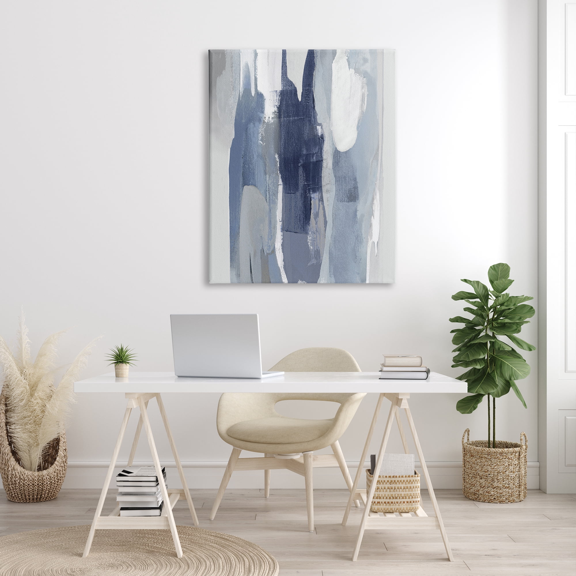 Stupell Industries Layers of Blue and White Abstract Movements, 36 x 48, Designed by Jackie Hanson