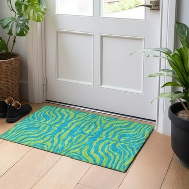 Addison Rugs Chantille Indoor/Outdoor Transitional Animal Print Teal Washable Rectangle Rug, 1'8" x 2'6"