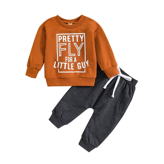 Akiihool Baby Boy Dressy Outfit Toddler Baby Boy Fall Outfits Airplane Print Crewneck Long Sleeve Sweatshirt Pants Set Baby Boy Winter Clothes(Brown,3-6 Months)