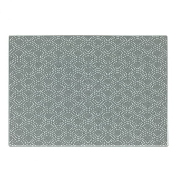 Geometric Cutting Board, Traditional Oriental Pattern with Classical Curves Illustration, Decorative Tempered Glass Cutting and Serving Board, Small Size, Grey Beige, by Ambesonne