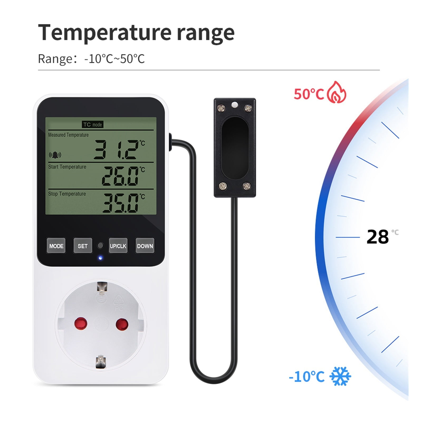 Digital Temperature Humidity Controller LCD Display Thermostat Timer Socket Heating Cooling Alarm