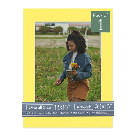Yellow Picture Frame Mat for 12x16 Frames - Fits 9.5x13 Photos - 1 Mat
