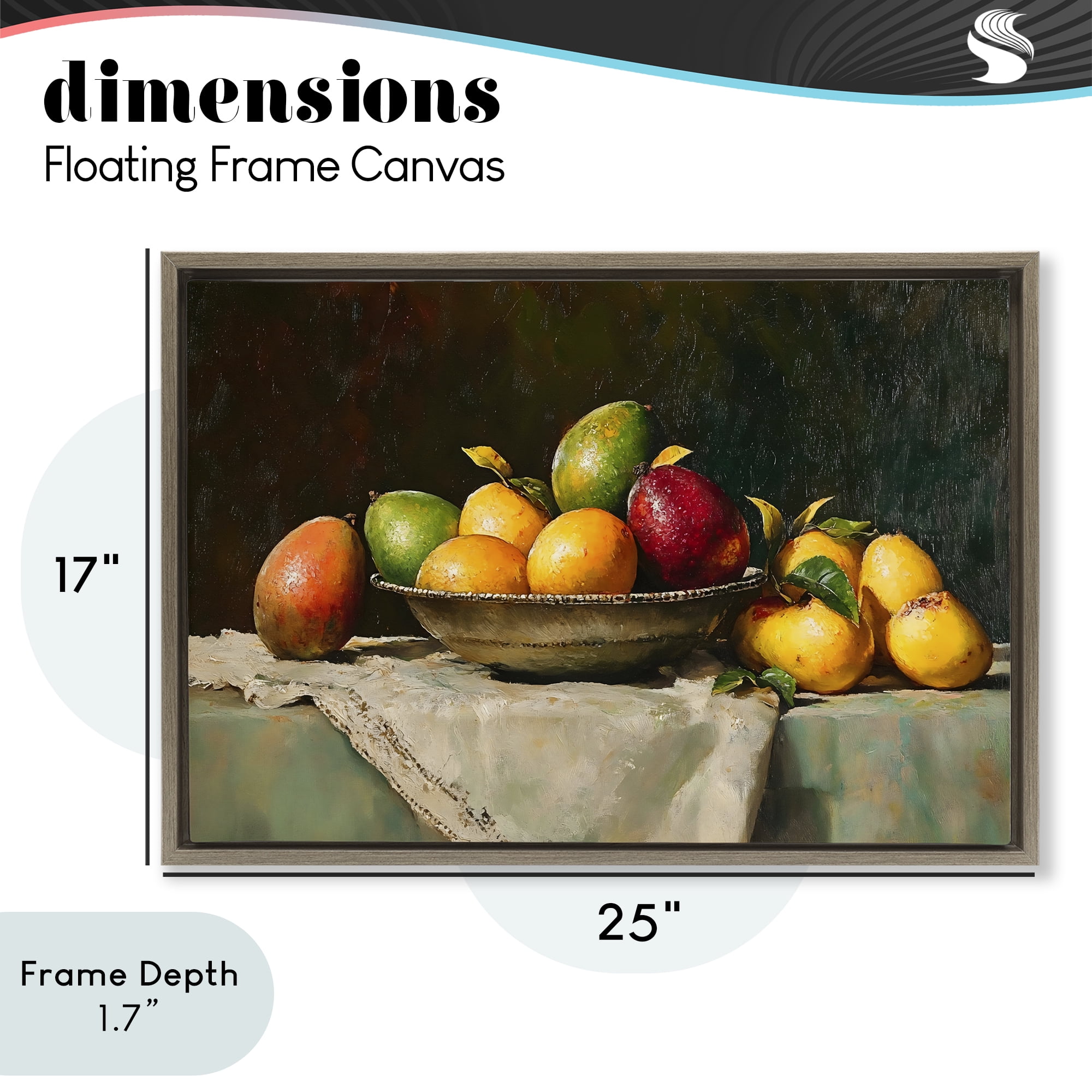 Stupell Industries Fancy Table Fruit Arrangement Brown Framed Floater Canvas Wall Art, design by Creative Studio
