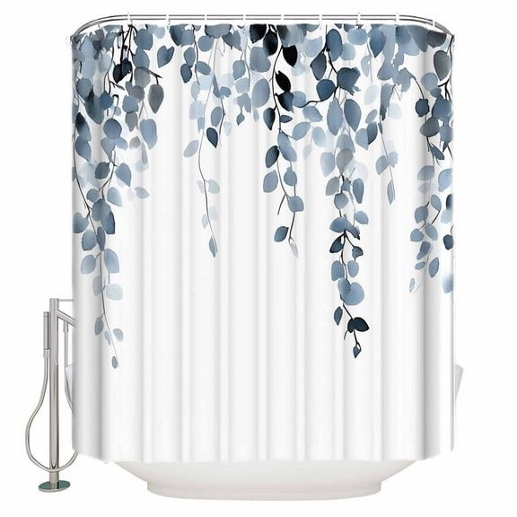 Extra Long Shower Curtain 72x84 Inch, Blue Eucalyptus Leaves Shower Curtain Waterproof Bathroom Decor Summer Botanical Watercolor Fabric Bath Curtain Set Accessories with Hooks