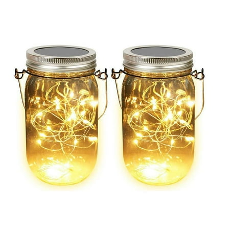 

Mason Jar Solar String Lights Waterproof 2M 20 LED Fairy Firefly Jar Lids String Lights Kit (Jars & Hangers Included) for Patio Garden Wedding Home Decoration - Warm White(2 Pack)