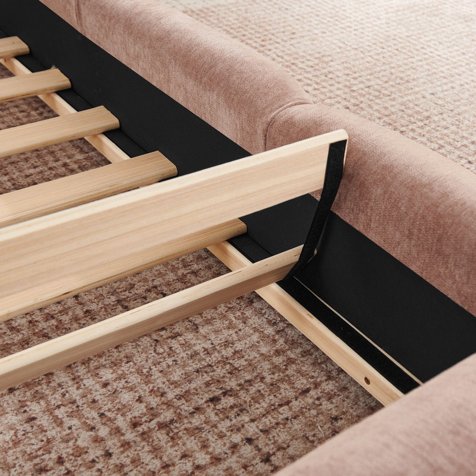 Queen/King Size Upholstered Platform Bed Frame, No Box Spring Required Low Profile Floor Bed with Padded Headboard & Footboard