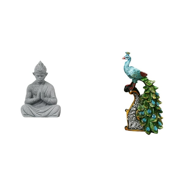 Estatua de mono,Estatua de Buda Mono para Interiores y Exteriores Budista,Figura de escritorio,Estante de estatua de pavo real para escritorio,decoración del hogar,Figura decorativa creativa