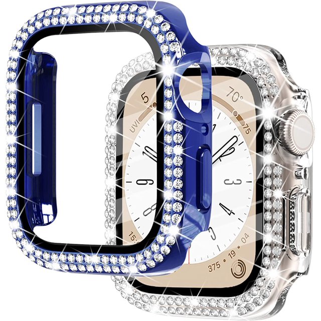 GHSDFBB 2-Pack Bling Cases with Screen Protector Compatible for Apple Watch 41mm, Protective Case for iWatch Series 7 (41mm, Clear/Blue)