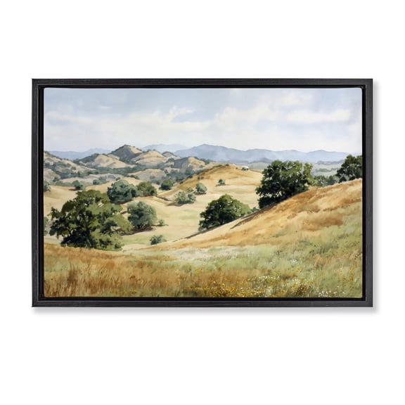 Stupell Industries Idyllic Mountains and Trees Black Framed Floater Canvas Wall Art, design by Petal Prints Design