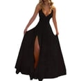 thumbnail image 3 of Women Dresses with Slit A Line Spaghetti Prom Evening Party Gown Black XXXL, 3 of 5