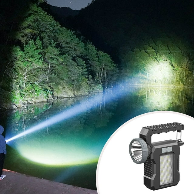 Linterna solar recargable para exteriores | Luz LED portátil impermeable para acampar de 200 LM | Carga USB y solar | Linterna de mano antideslizante para senderismo, patrullaje y emergencias