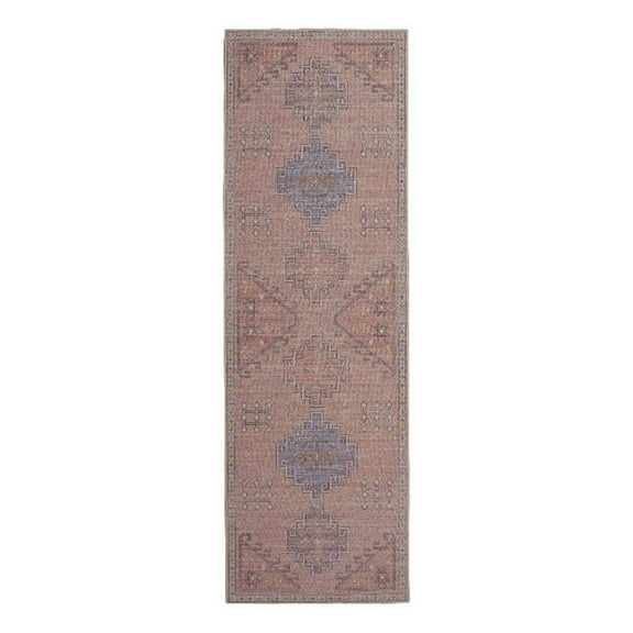 Linon Dillon Emmie Pink and Blue 2'6" X 8' Runner Rug