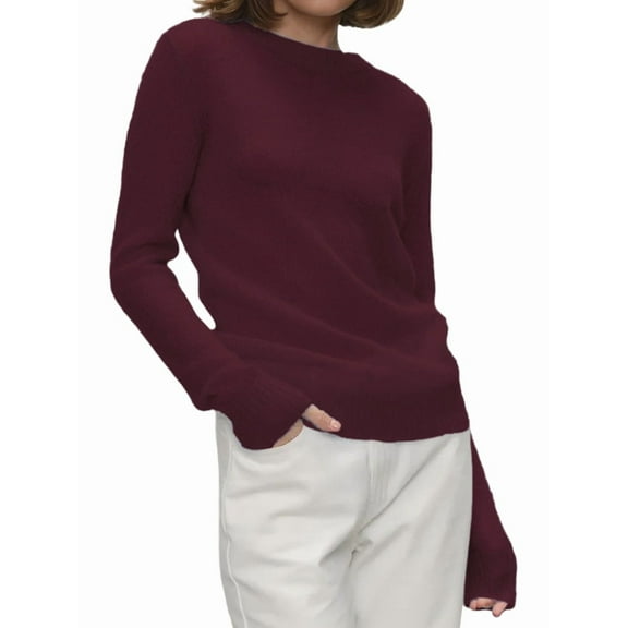 Women'S Basic Crewneck Sweater Long Sleeve Round Neck Pullover Dark Red L
