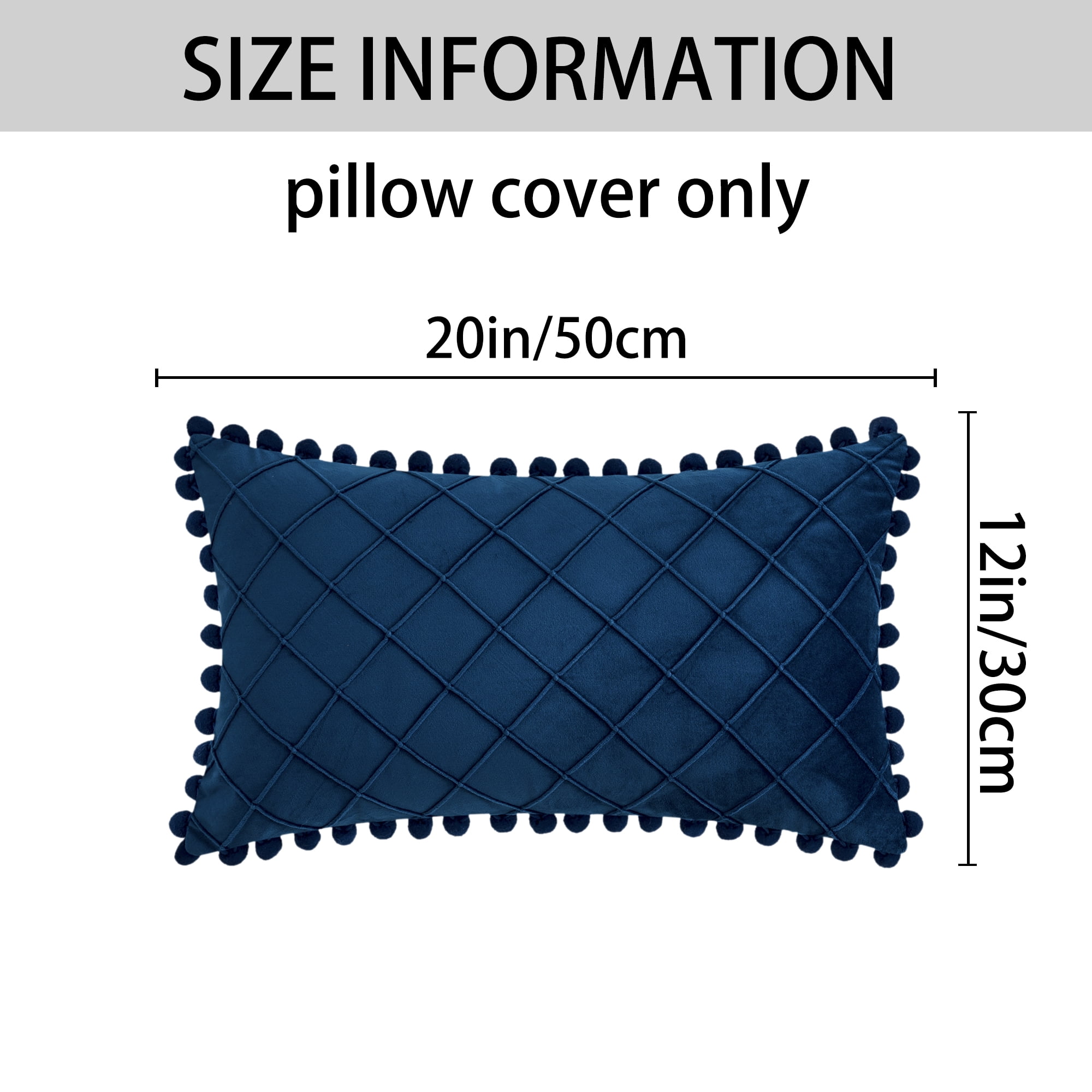 Unique Bargains Soft Pom-poms Velvet Throw Pillow Covers Navy Blue 12" x 20"