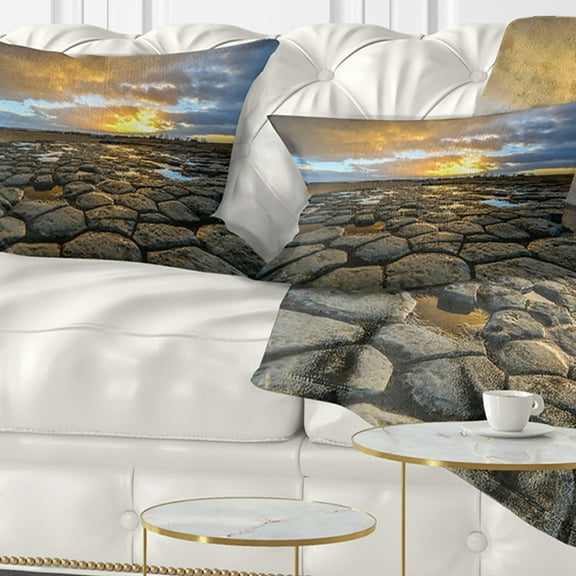 Designart 12" x 20" Multi-color Sea Shore Polyester Throw Pillow