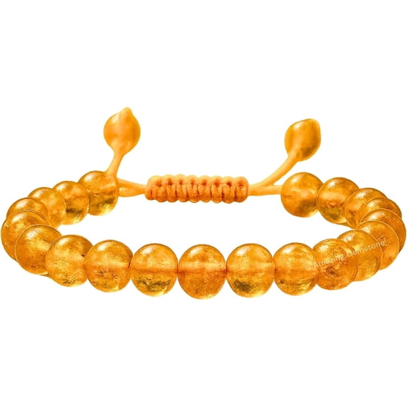 Amber Crystal Bracelet - 8mm Beaded Bracelet and Healing Stones