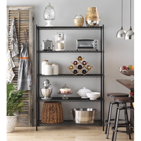 Whitmor Supreme 5 Tier Metal Adjustable Shelving, 500 lb Shelf Capacity - Black-Adult Use