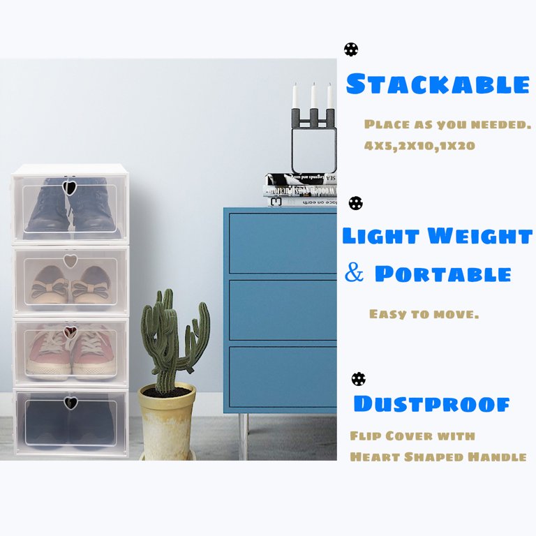 20pcs Stackable Shoe Storage Boxes, Clear Plastic Shoe Drawers Organiser for Entryway, Size: 33 * 23 * 14 cm, White