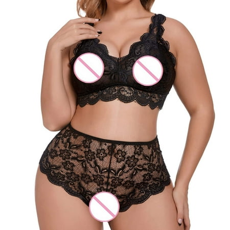 

Bessbest New Year Plus Size Lingerie V Neck High Waist Floral Lace Criss Cross Bra And Panty 2 Piece Set No Underwire
