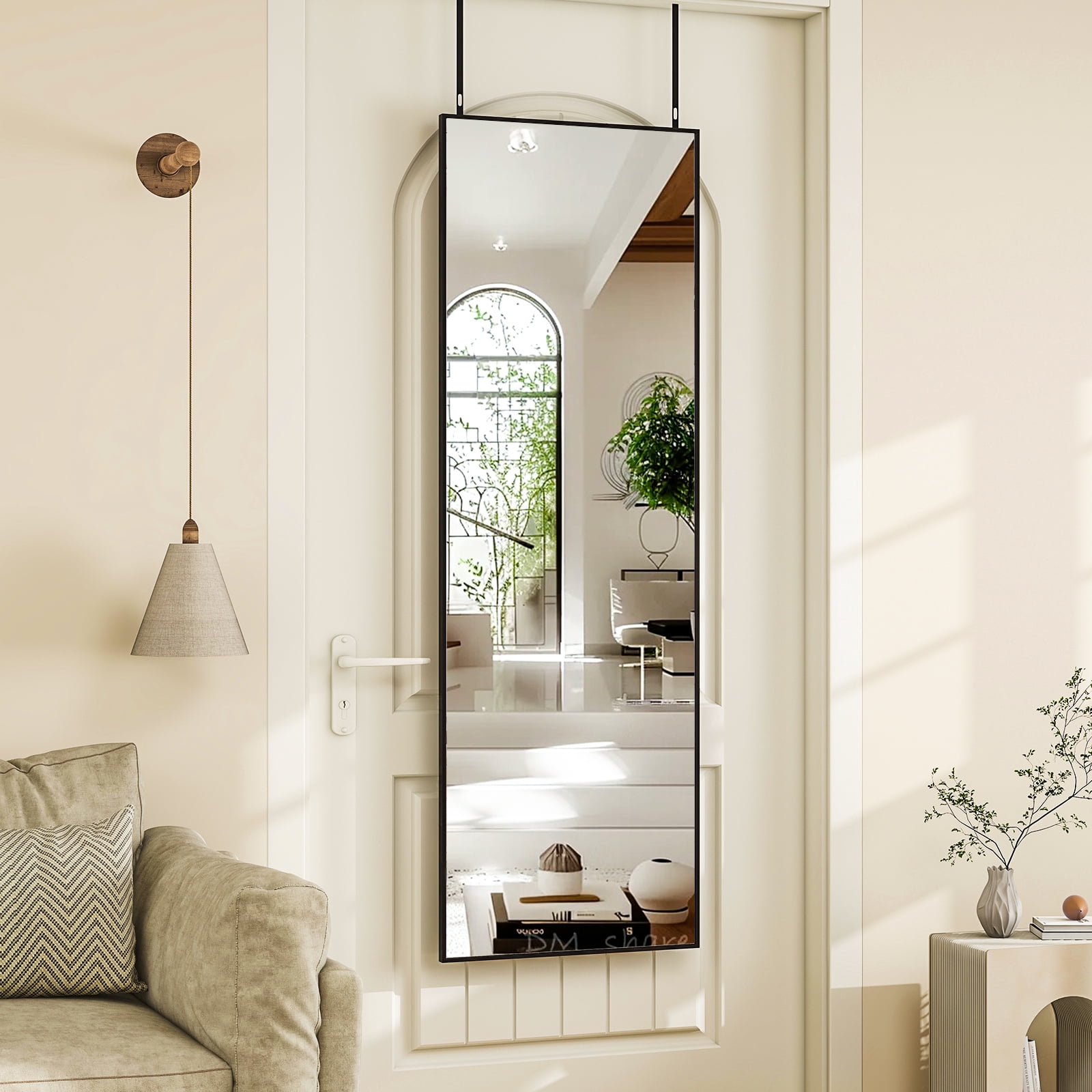 Lumora 48"x14" Full Length Mirror Over The Door Mirror Wall Mounted, Black