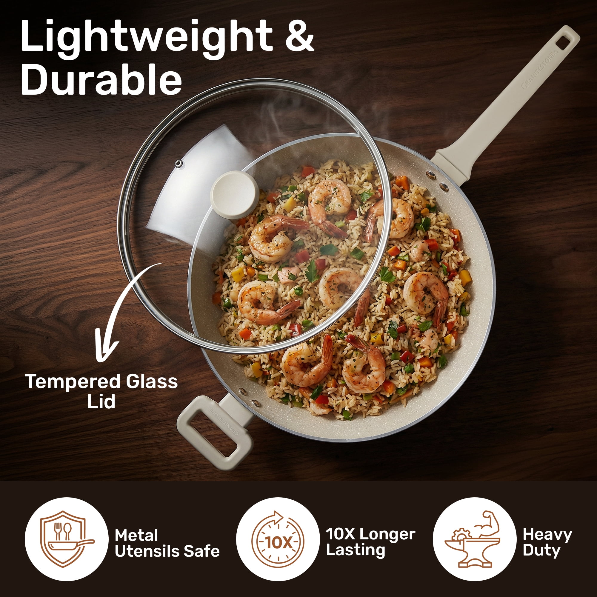 Granitestone 4Qt Saute Pan with Lid, 12 Inch Deep Frying Pan with Lid, Large Nonstick Skillet with Lid for Cooking, Oven Safe Skillet, Family Sized Frying Pans Nonstick, All in One Pan