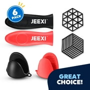 NEWAGE PRODUCTS Silicone Hot Handle Cover + Potholders + Oven mitts, Cast Iron Skillets Sleeve Grip Cover Red & Black