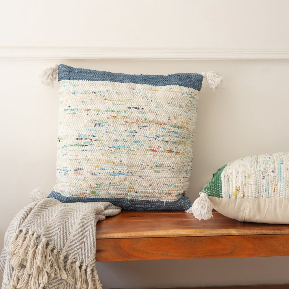 Ox Bay Luma 20" x 20" Navy/Multicolor Striped Cotton Adult Decorative Throw Pillow