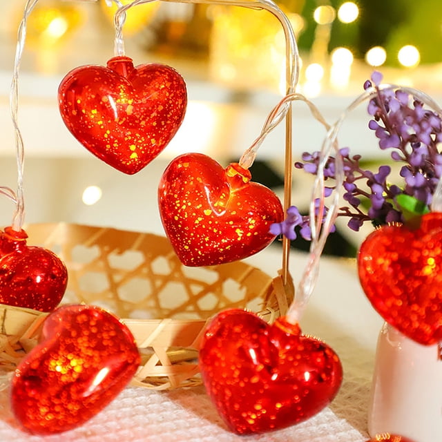 Fiudx Guirnalda de Luces Led con Forma de Corazón para San Valentín, Alambre de Cobre Flexible, Diseño En Forma de Corazón, Decoración para Bodas, Uso En Interiores y Exteriores, Ambiente Romántico,