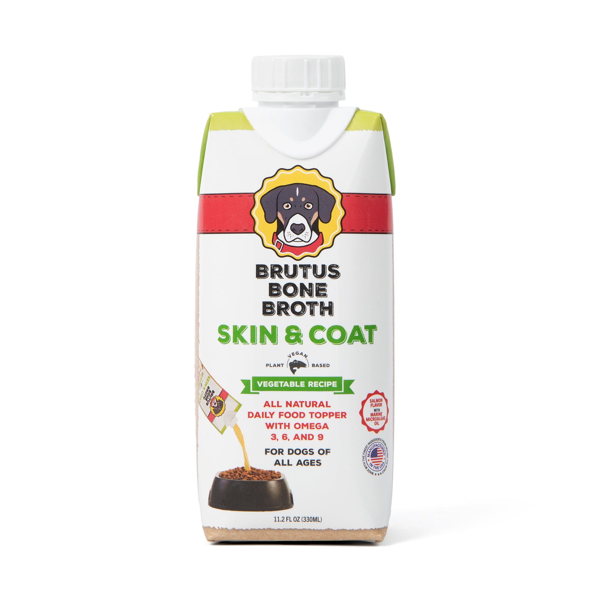 (8 pack) Brutus Bone Broth Skin & Coat Vegetable Flavor Liquid Dog Food Topper, 11.2 fl oz