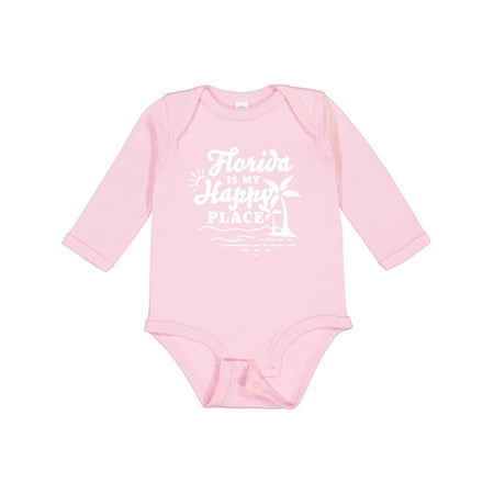 

Inktastic Florida is My Happy Place with Palm Trees Gift Baby Boy or Baby Girl Long Sleeve Bodysuit