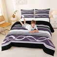 thumbnail image 3 of jejeloiu Mystic Striped Full Size Comforter Sets,Dark Print Bedding Comforter Set For Boys,Purple Black,Black Reversible,3 Pieces,1 Comforter and 2 Pillowcases, 3 of 7