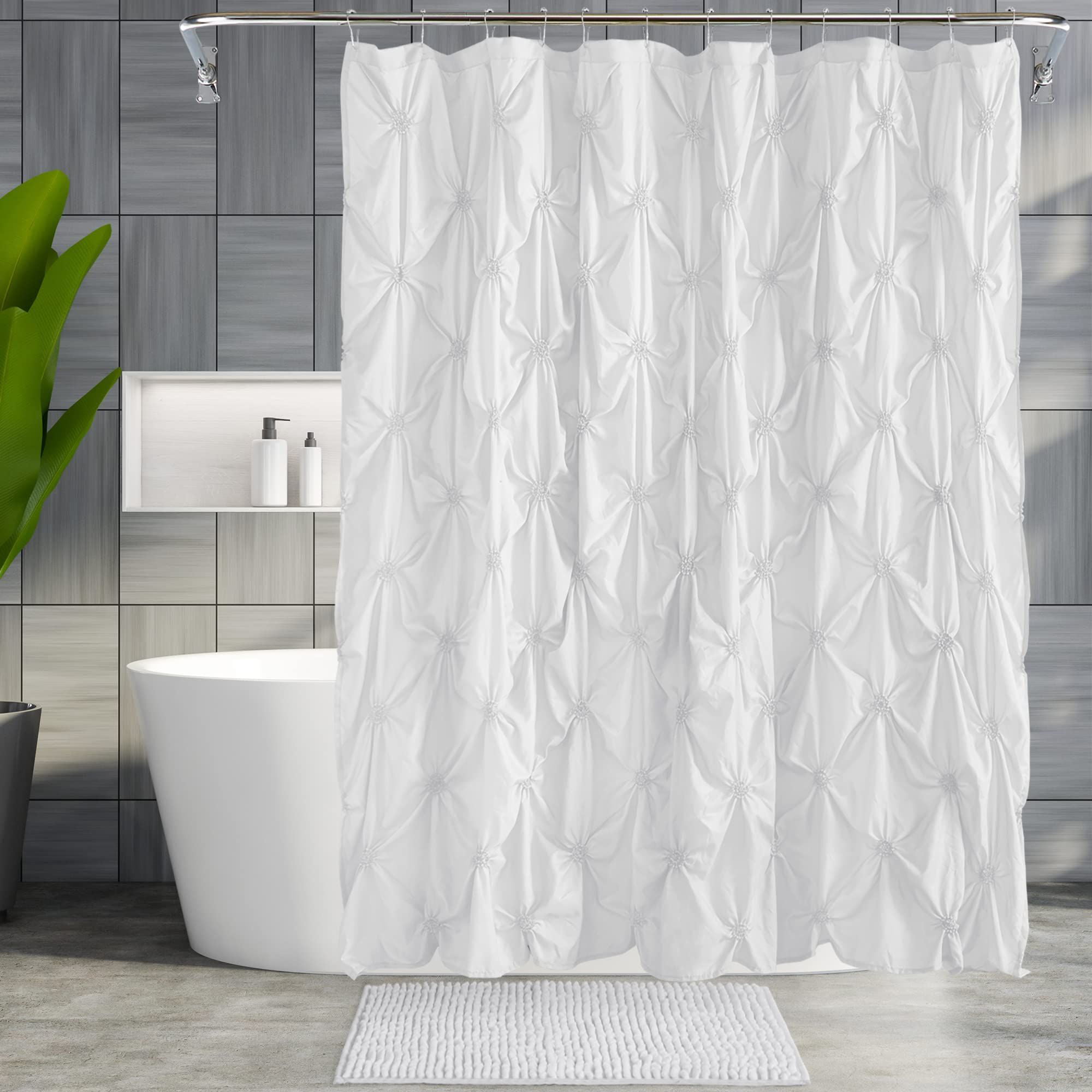 Green Grass Waterproo White Elegant Fabric Bathroom Shower Curtain 12 Hooks 