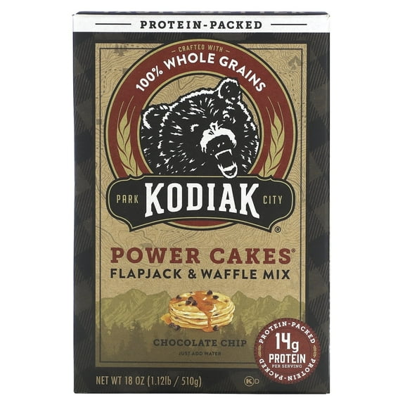 Kodiak Cakes, Power Cakes, Flapjack & Waffle Mix, Chocolate Chip, 18 oz (510 g) Pack of 4