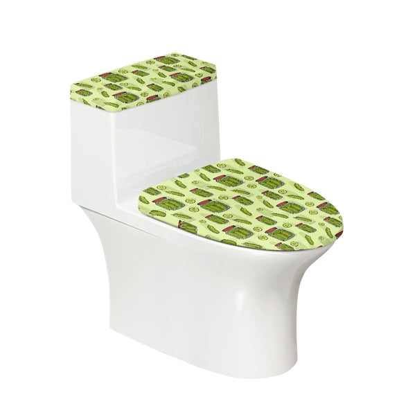 HELLHERO Pack of 2 Toilet Dust Cover Set for Modern Bathrooms Pickle Can and Slice Pattern Soft Toilet Top Cover Set Elastic Edge