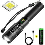 XHP50 Super Bright LED Zoomable Flashlight 5000 Lumens USB Rechargeable Waterproof LED Tactical Torch with Battery for Camping Hiking
