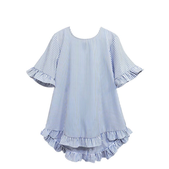 fheaev Summer Tops for Women Solid Color Round Neck Short Sleeve Ruffled Loose Fit Casual Blouse Outfits