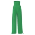 thumbnail image 4 of DHFJKG High Waist Pants For Women Wide Leg Smocked Waist Summer Breathable Linen Solid Color Pants With Pockets Beach Vacation Clothes Comfortable Trousers, 4 of 5