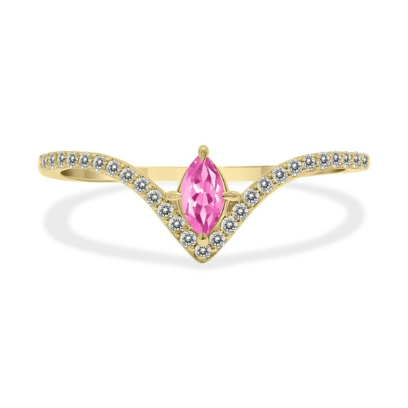 SZUL Women's 1/4 Carat TW Pink Topaz and Diamond V Shape Ring in 10K Yellow Gold