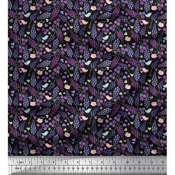 Soimoi Cotton Duck Fabric Heart,Bird & Floral Artistic Print Sewing Fabric Yard 42 Inch Wide