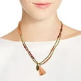 thumbnail image 2 of Gleaming  Quartz Hand of Hamsa Orange Tassel Brass Bead Necklace, 2 of 5