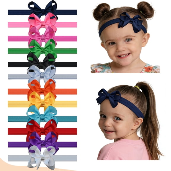 JoyBowie 12pcs 3 Inch Pink Satin Baby Headband, Elastic Hair Bow Headband for Infants 0-2 Years for Photoshoot Daily Wear