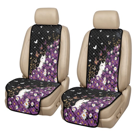 CHAQLIN Car Front Seat Covers Cat Butterflies 2 Pack Car Seat Covers Non‑Slip for Vans Side Airbag Compatible Polyester Car Seat Cushion Protector Pads