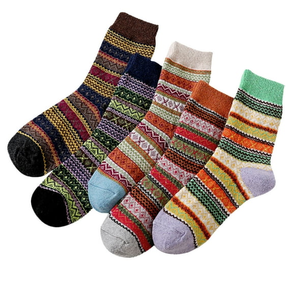 JeashCHAT 5 Pack Women Fashion Vintage Print Cotton Patchwork Middle Tube Socks Stockings