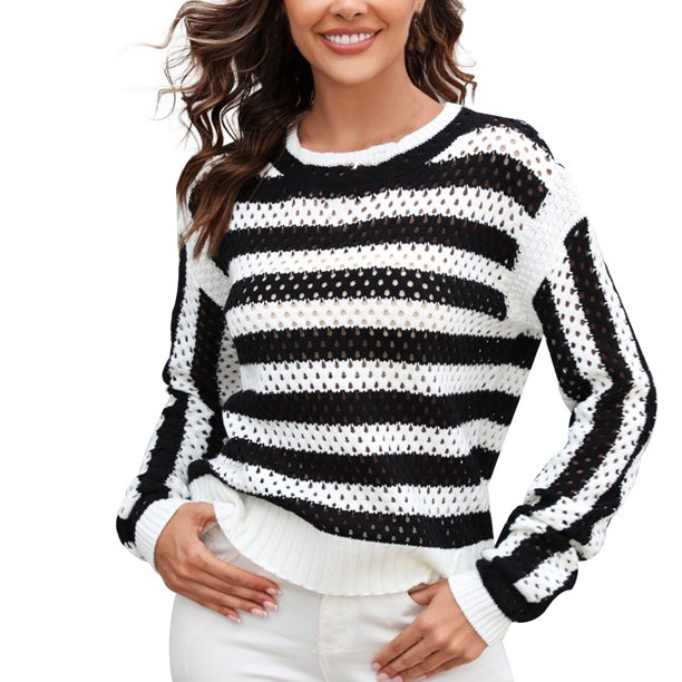 Gibobby Suéter de invierno para mujer, uéteres de manga larga para mujer, ligeros, de punto con cuello redondo(Negro,M)