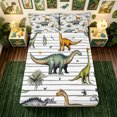thumbnail image 4 of meiyoeat Cartoon Dinosaur Bed Sheets for Girls Boys, Jungle Wildlife Full Size Sheets, White Green, 4pcs, 1 Flat Sheet, 1 Fitted Sheet and 2 Pillowcases, 4 of 5