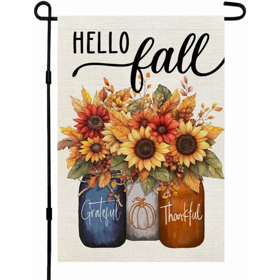 diyeu Fall Garden Flag Floral Mason Jars 12x18 Inch Double Sided Burlap for Outside Welcome Small Seasonal Autumn Yard Decoration CF1869-12