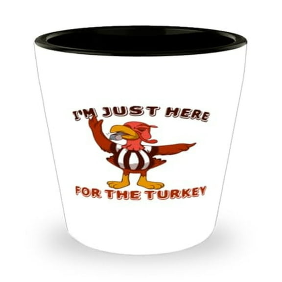 Thanksgiving Themed Shot Glass, 'I'm Here For The Turkey' Printed, Feast Celebratory Gift, Mini Glassware, 1.5oz Cup, Ideal Holiday Toasts